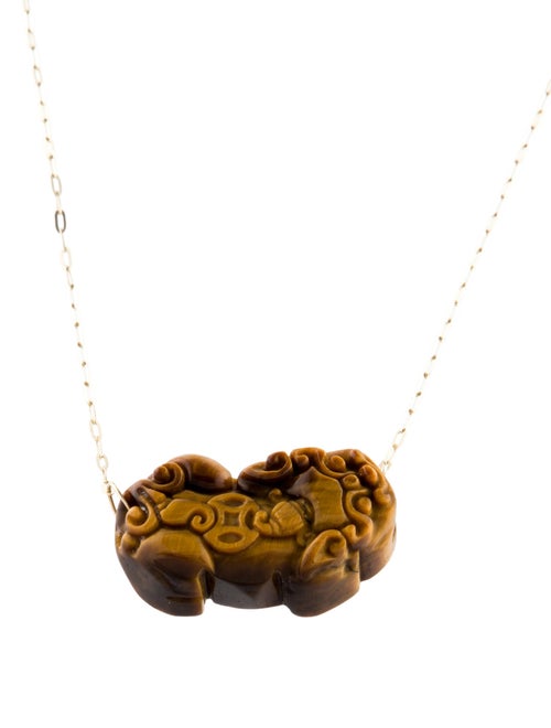 Necklace 14K Tiger's Eye Foo Dog Pendant Necklace