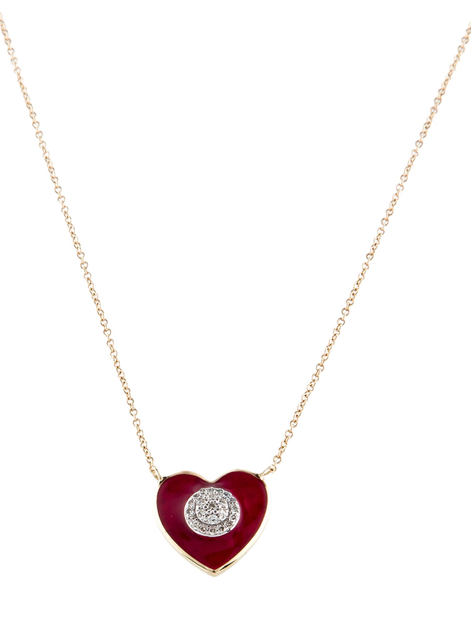 Necklace 14K Diamond & Enamel Heart Pendant