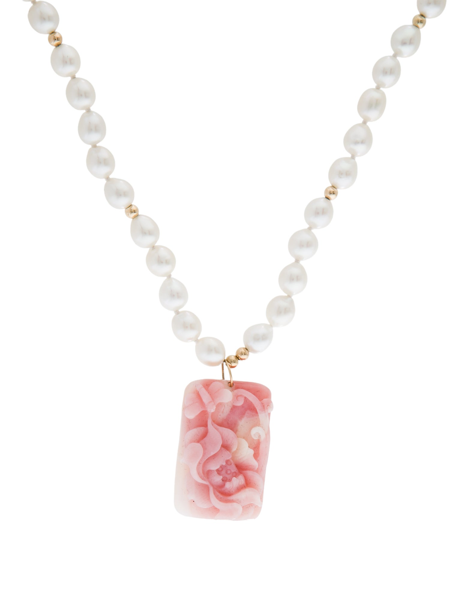 Necklace Pearl & Opal Carved Pendant Necklace