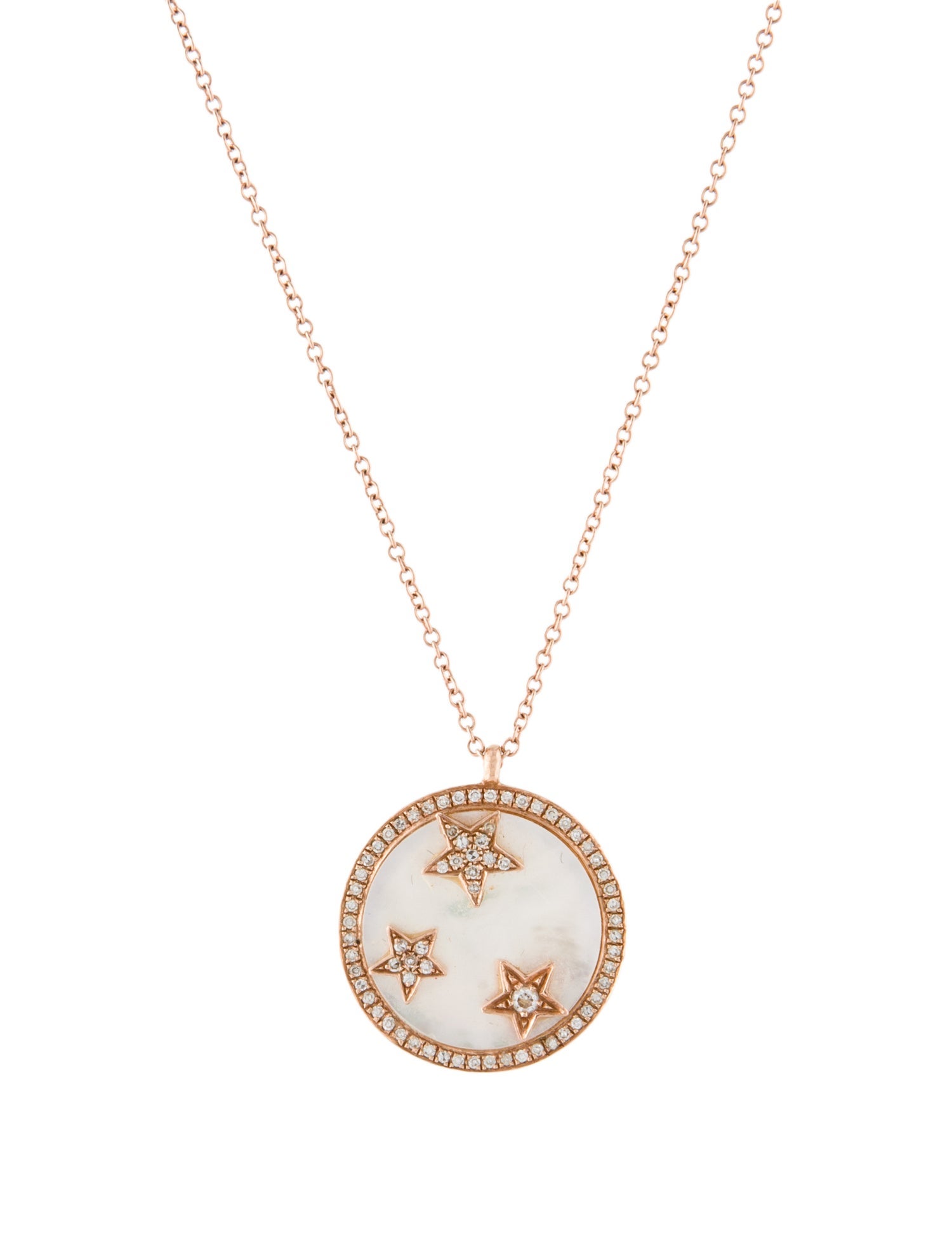 Necklace 14K Mother of Pearl & Diamond Star Pendant Necklace