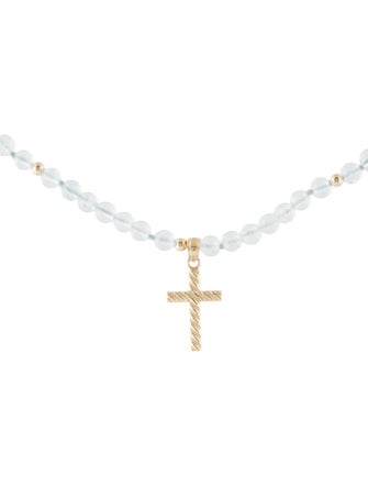 Necklace 14K Topaz Bead Strand with Cross Pendant Necklace
