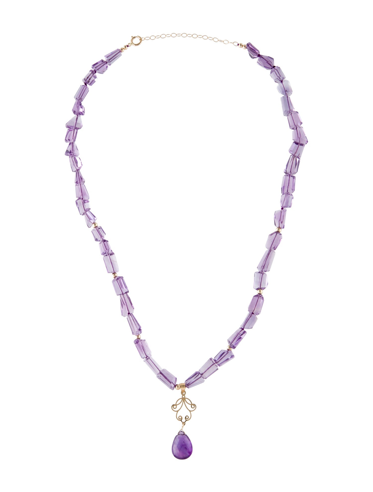 Necklace 14K Amethyst Drop Pendant Necklace