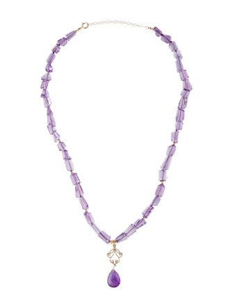 Necklace 14K Amethyst Drop Pendant Necklace