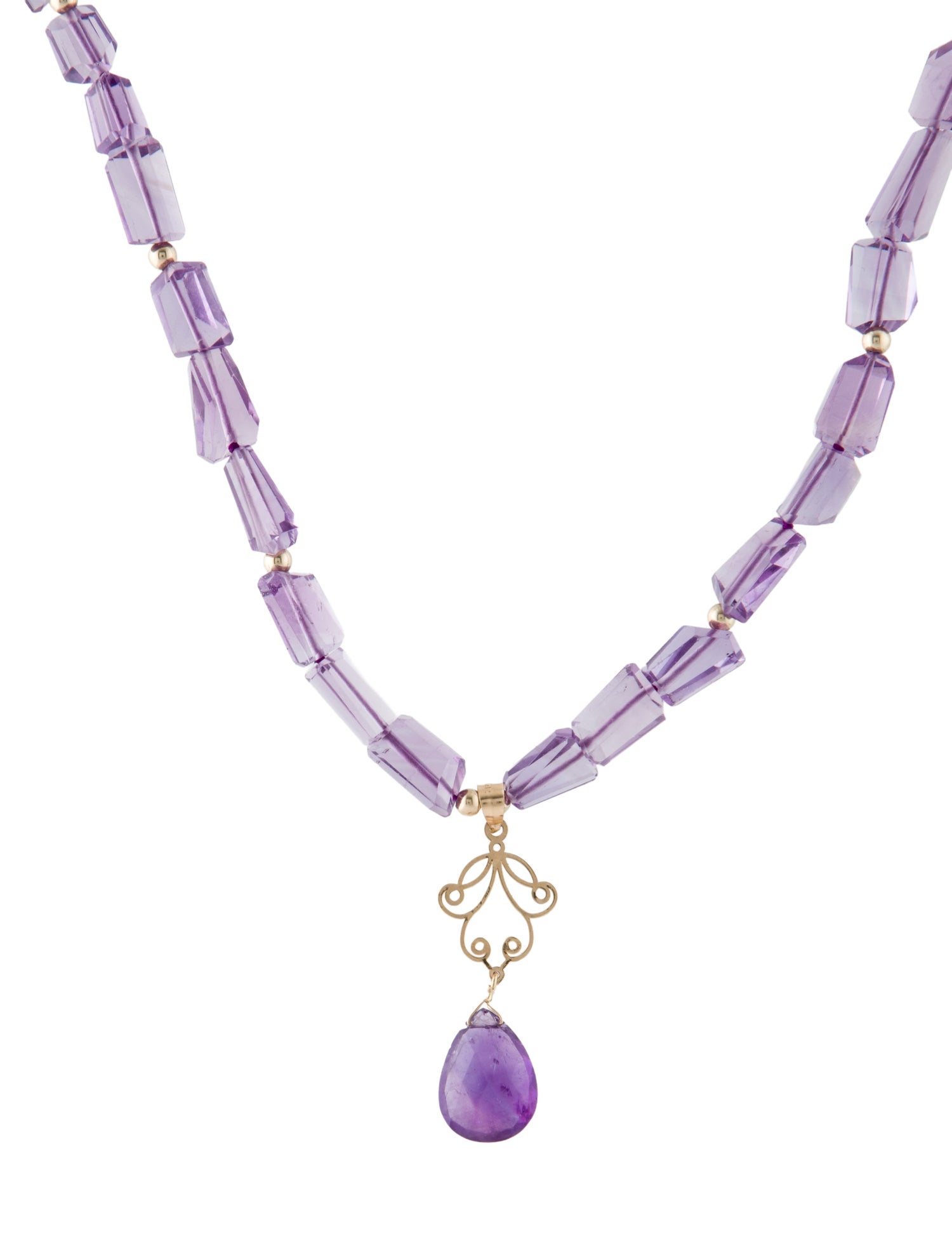 Necklace 14K Amethyst Drop Pendant Necklace