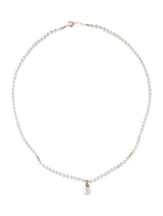 Necklace 14K Pearl & Diamond Pendant Necklace