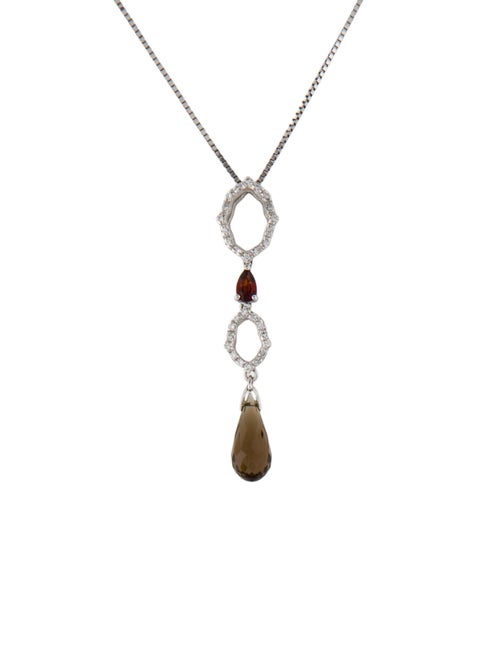 Necklace 18K Smoky Quartz, Diamond & Garnet Pendant Necklace