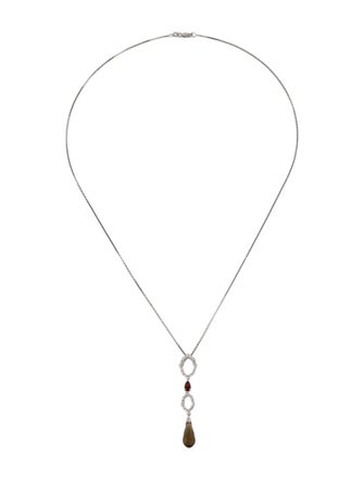 Necklace 18K Smoky Quartz, Diamond & Garnet Pendant Necklace