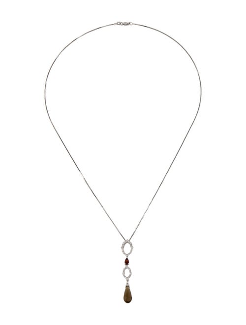 Necklace 18K Smoky Quartz, Diamond & Garnet Pendant Necklace