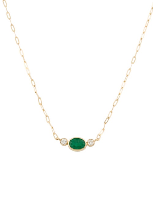 Necklace 14K Emerald & Diamond Pendant Necklace