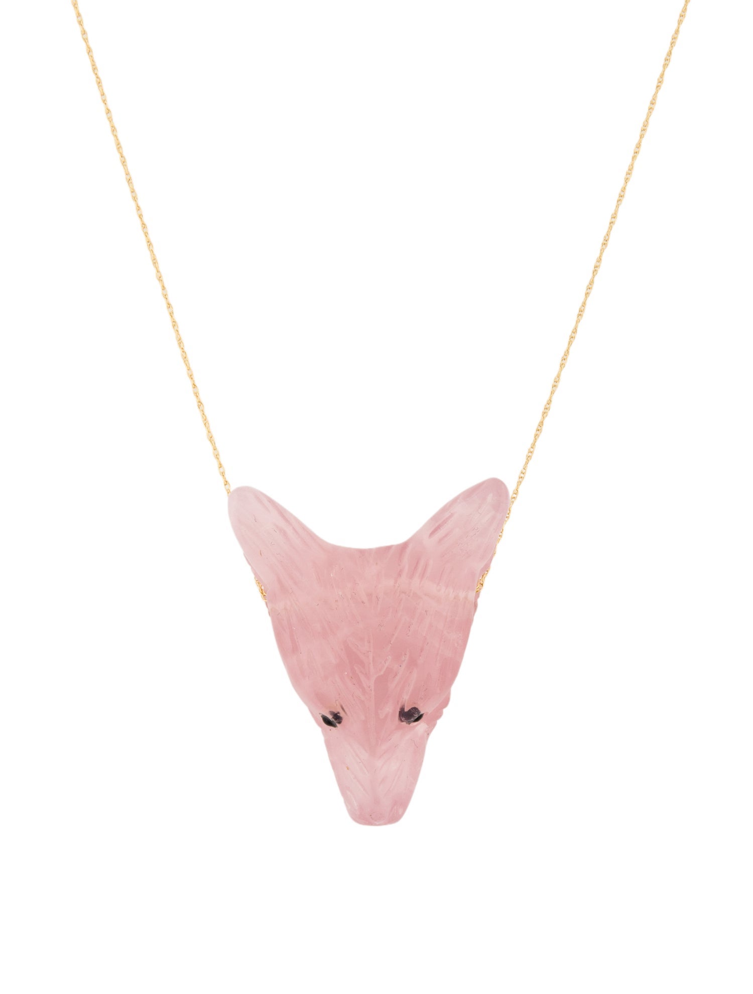 Necklace 14K Rose Quartz & Onyx Fox Pendant
