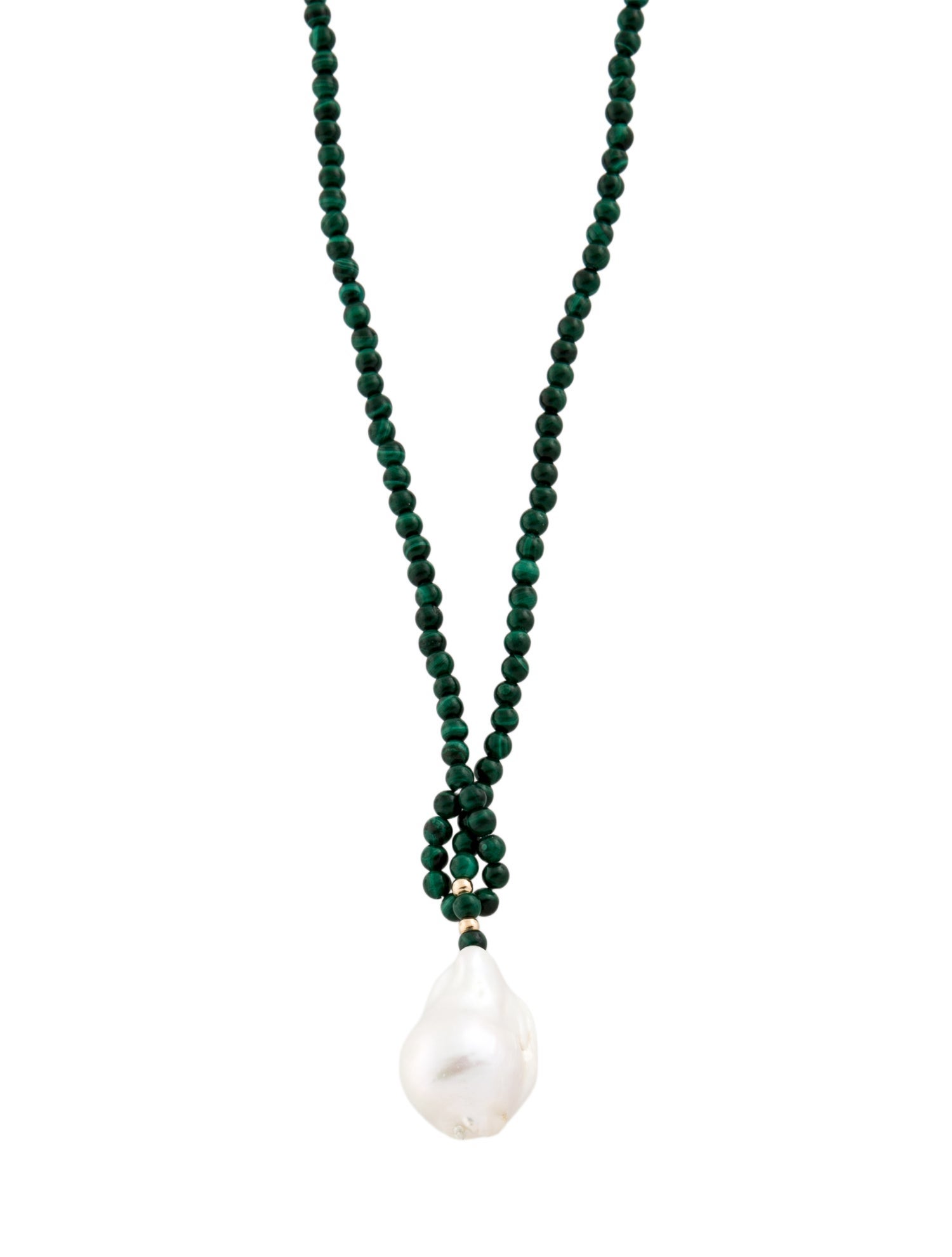 Necklace 14K Pearl & Malachite Bead Strand Pendant
