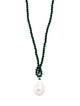 Necklace 14K Pearl & Malachite Bead Strand Pendant Necklace