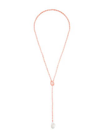 Necklace 14K Coral & Pearl Lariat Necklace
