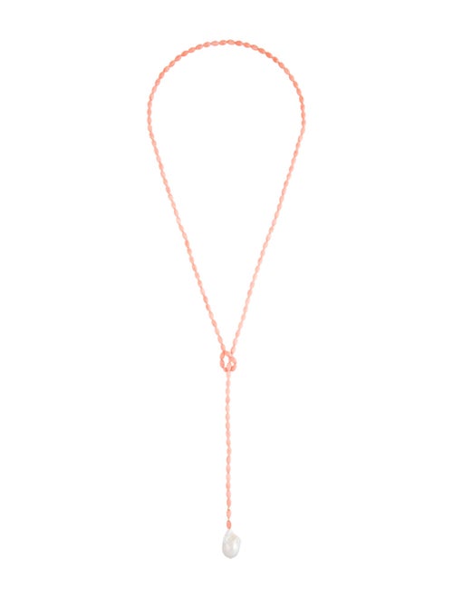 Necklace 14K Coral & Pearl Lariat Necklace