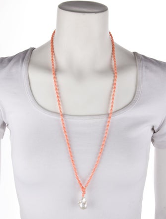 Necklace 14K Coral & Pearl Lariat Necklace