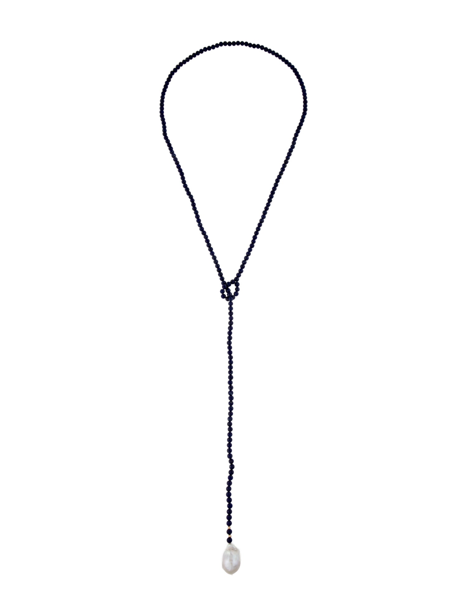 Necklace 14K Lapis & Pearl Beaded Lariat