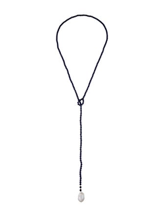 Necklace 14K Lapis & Pearl Beaded Lariat Necklace