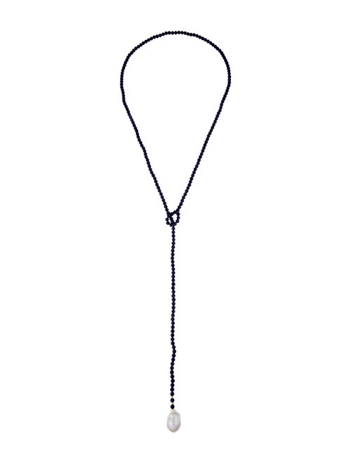 Necklace 14K Lapis & Pearl Beaded Lariat Necklace