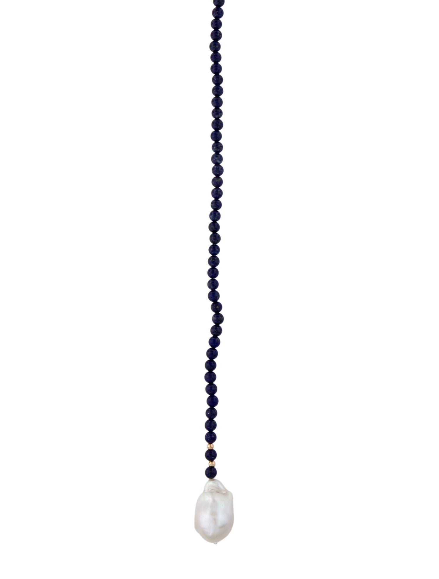 Necklace 14K Lapis & Pearl Beaded Lariat