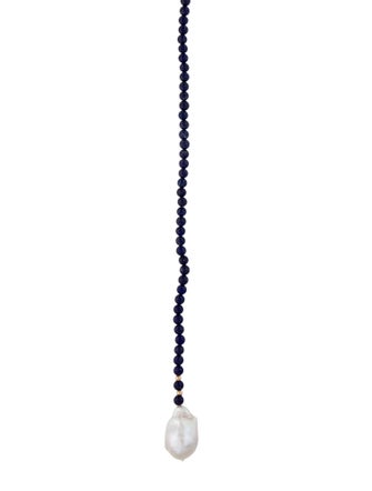 Necklace 14K Lapis & Pearl Beaded Lariat Necklace