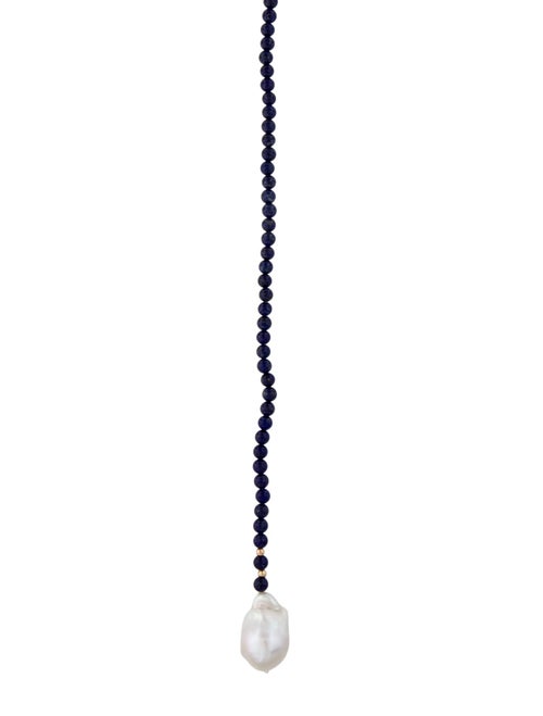 Necklace 14K Lapis & Pearl Beaded Lariat Necklace