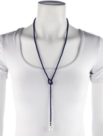 Necklace 14K Lapis & Pearl Beaded Lariat Necklace