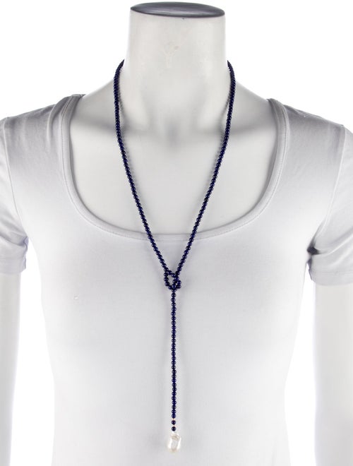Necklace 14K Lapis & Pearl Beaded Lariat Necklace