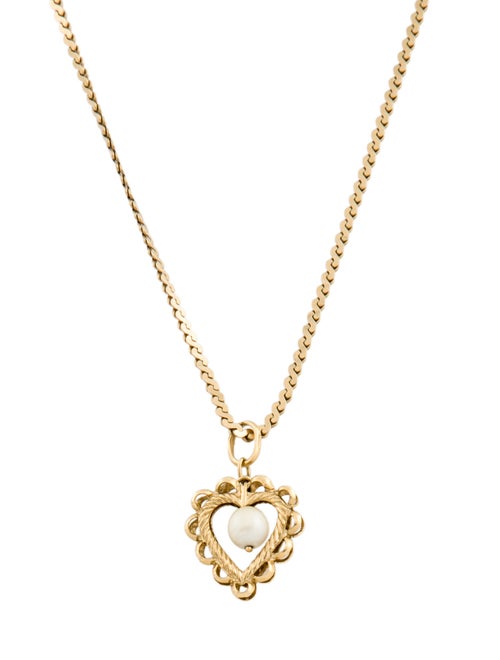 Necklace 18K Pearl Heart Pendant w/ 14K S Chain Link