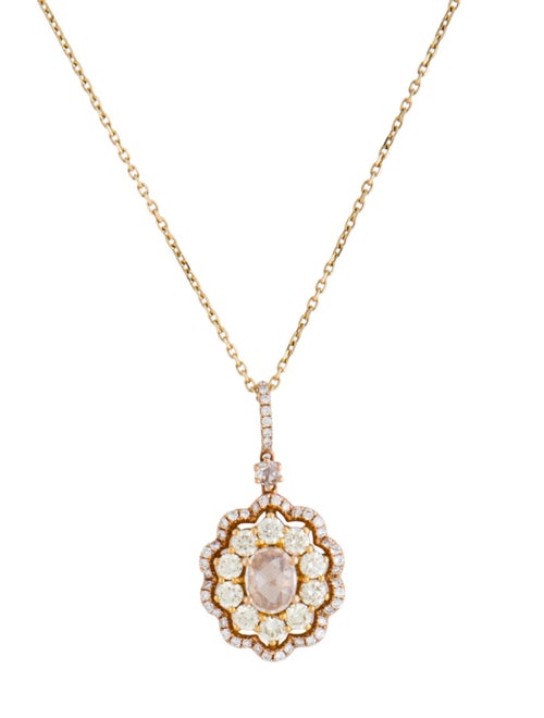 Necklace 18K Diamond Double Halo Drop Pendant w/ 14K Chain Necklace