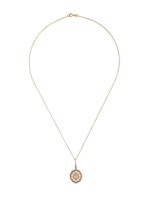 Necklace 18K Diamond Double Halo Drop Pendant w/ 14K Chain Necklace