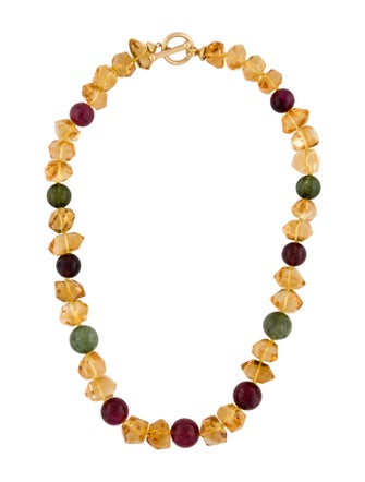 Necklace 14K Citrine & Tourmaline Bead Strand Necklace