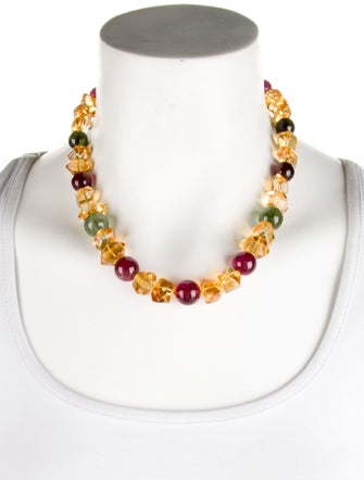Necklace 14K Citrine & Tourmaline Bead Strand Necklace