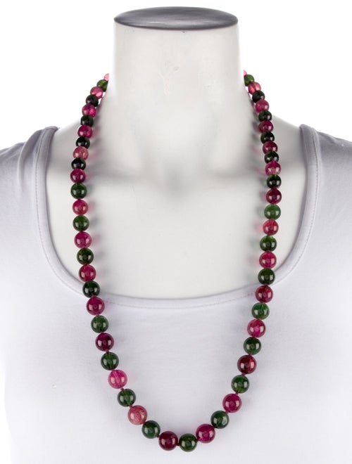 Necklace 18K Tourmaline & Diamond Clasp Beaded Necklace