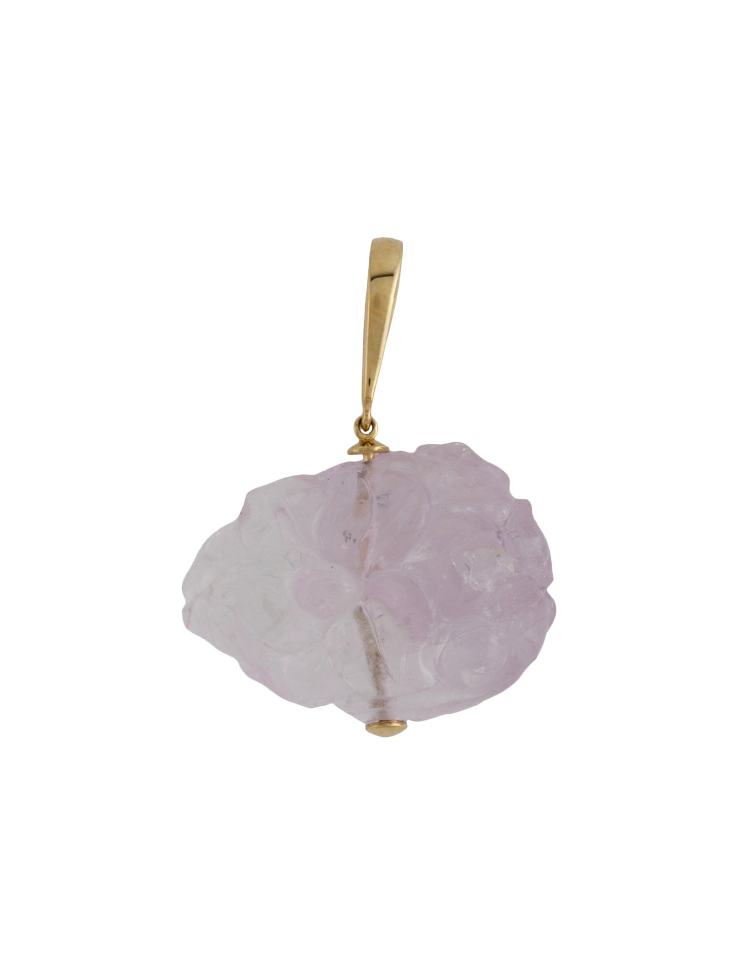 Necklace 18K Kunzite Carved Flower Pendant