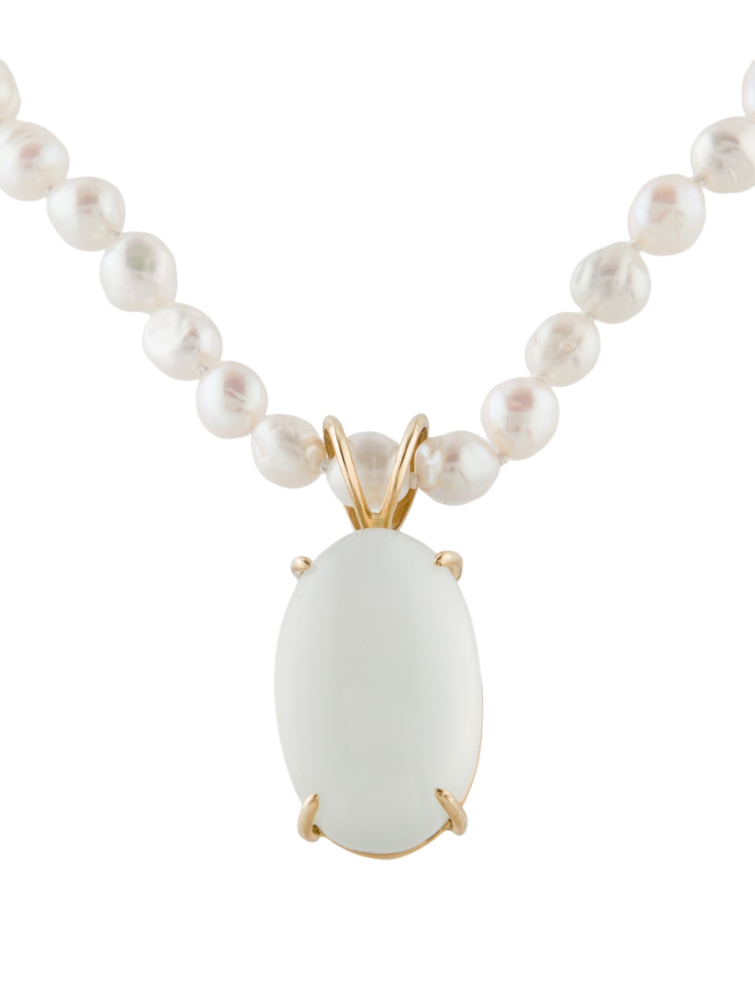 Necklace 14K Pearl & Moonstone Pendant Necklace