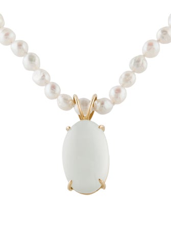 Necklace 14K Pearl & Moonstone Pendant Necklace