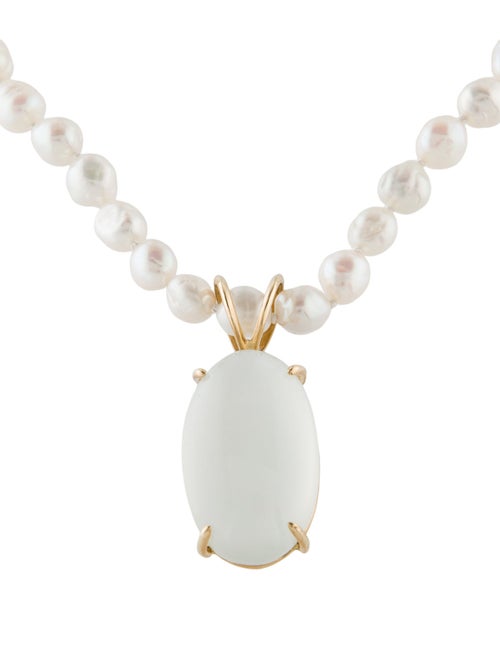 Necklace 14K Pearl & Moonstone Pendant Necklace
