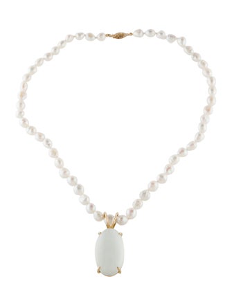 Necklace 14K Pearl & Moonstone Pendant Necklace