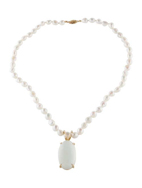 Necklace 14K Pearl & Moonstone Pendant Necklace