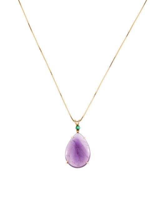 Necklace 14K Amethyst & Emerald Pendant Necklace