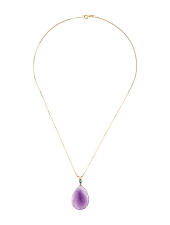 Necklace 14K Amethyst & Emerald Pendant Necklace