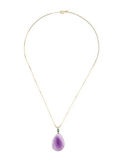 Necklace 14K Amethyst & Emerald Pendant Necklace