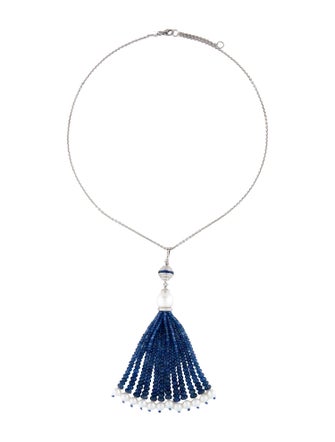 Necklace 18K Pearl, Sapphire & Diamond Tassel Necklace