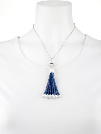 Necklace 18K Pearl, Sapphire & Diamond Tassel Necklace