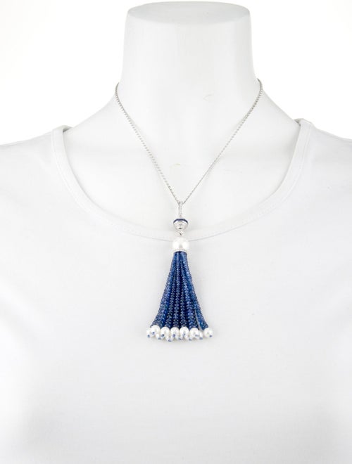 Necklace 18K Pearl, Sapphire & Diamond Tassel Necklace