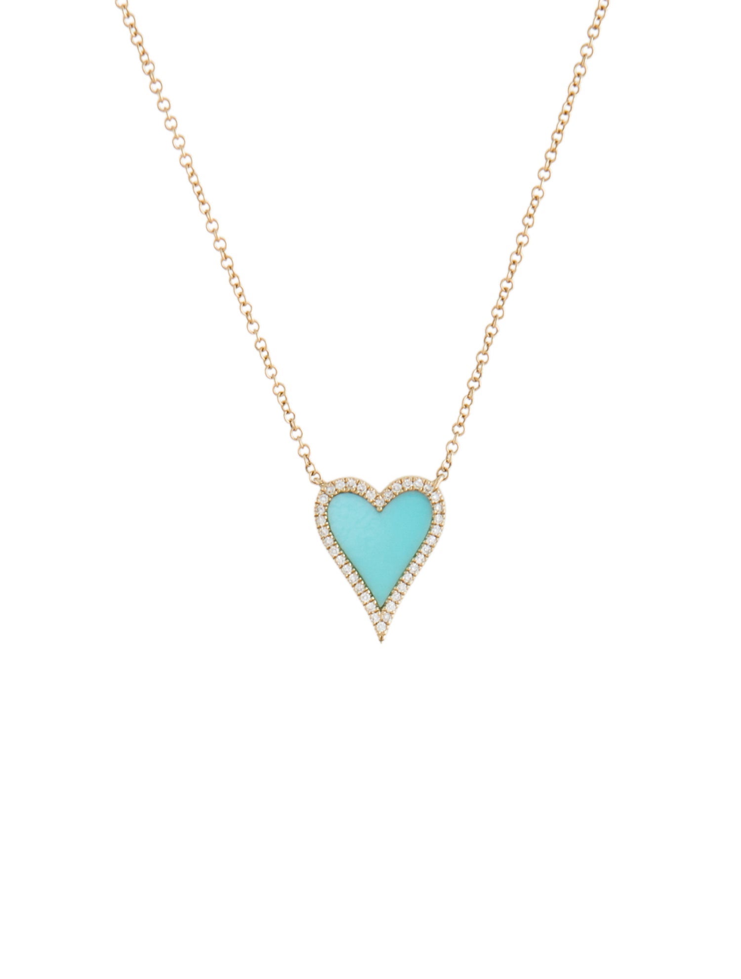 Necklace 14K Turquoise & Diamond Heart Pendant