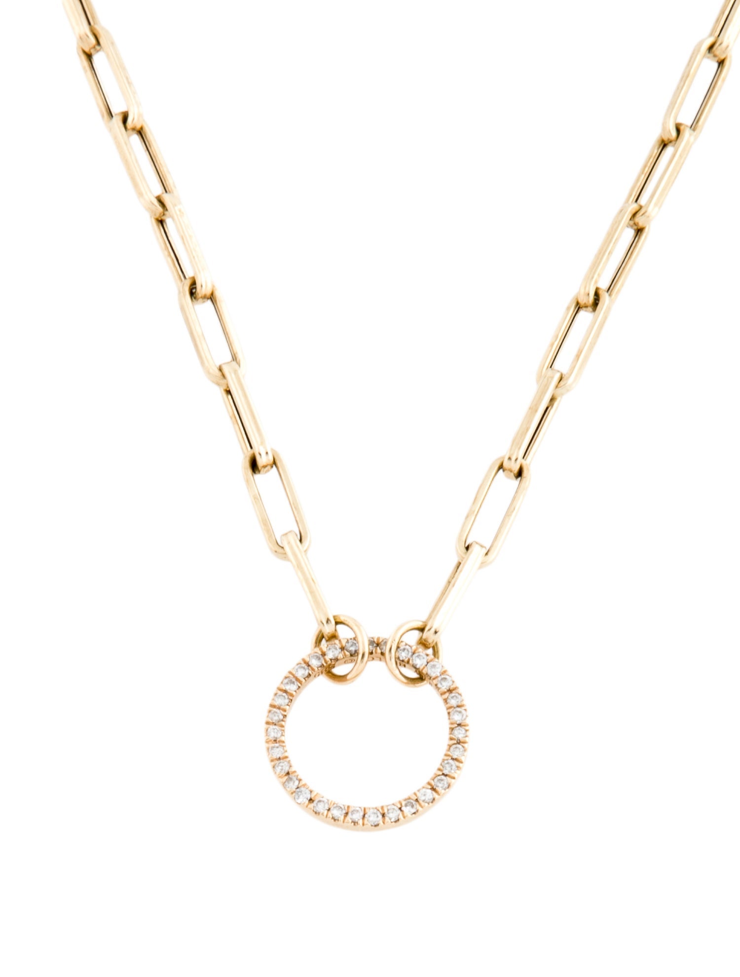 Necklace 14K Diamond Paperclip Chain Circle Pendant