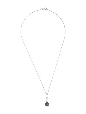 Necklace 14K Pearl & Diamond Drop Pendant Necklace