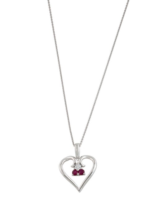 Necklace 14K Ruby & Diamond Heart Pendant Necklace