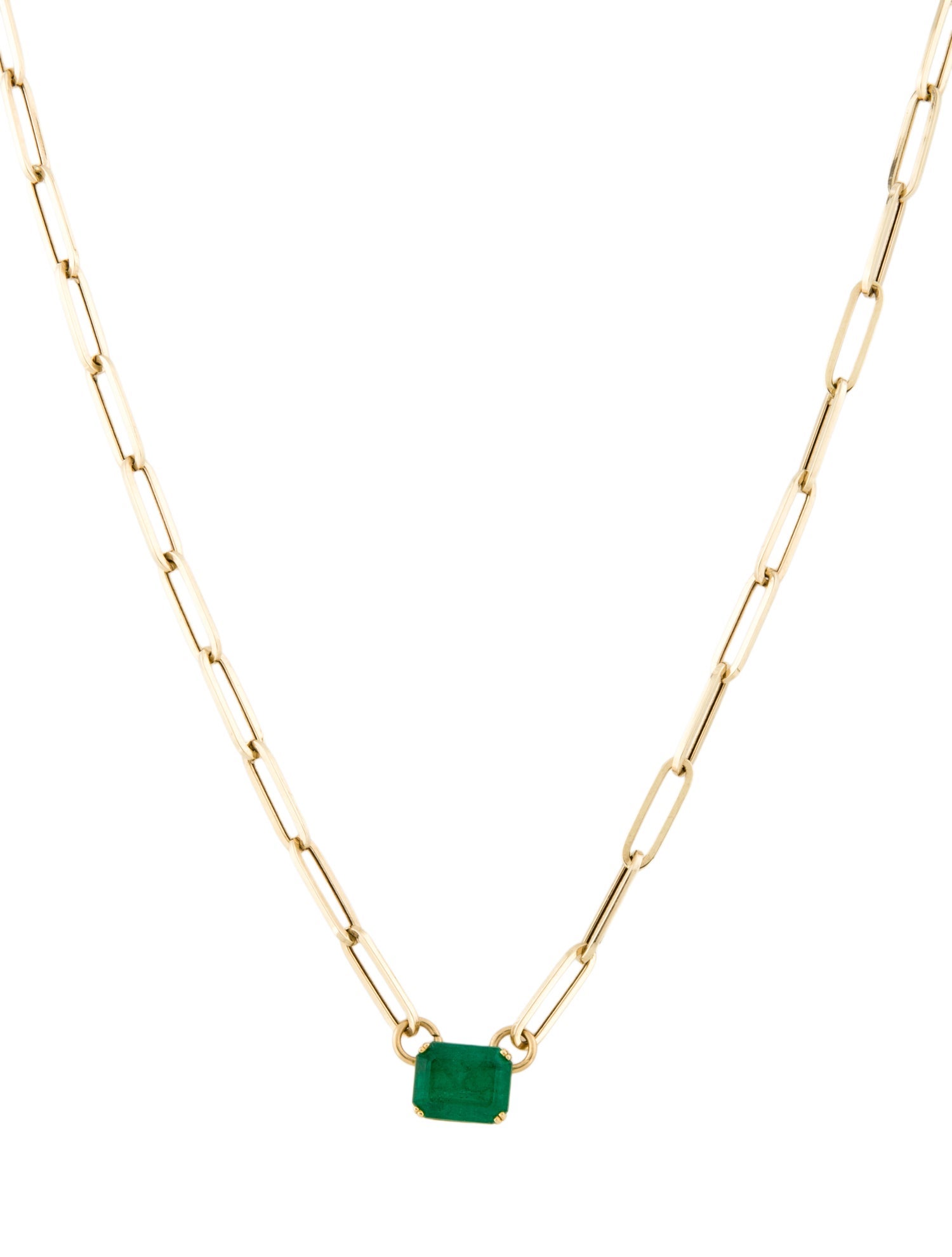 Necklace 14K 1.93ct Emerald Paperclip Chain Collar Necklace